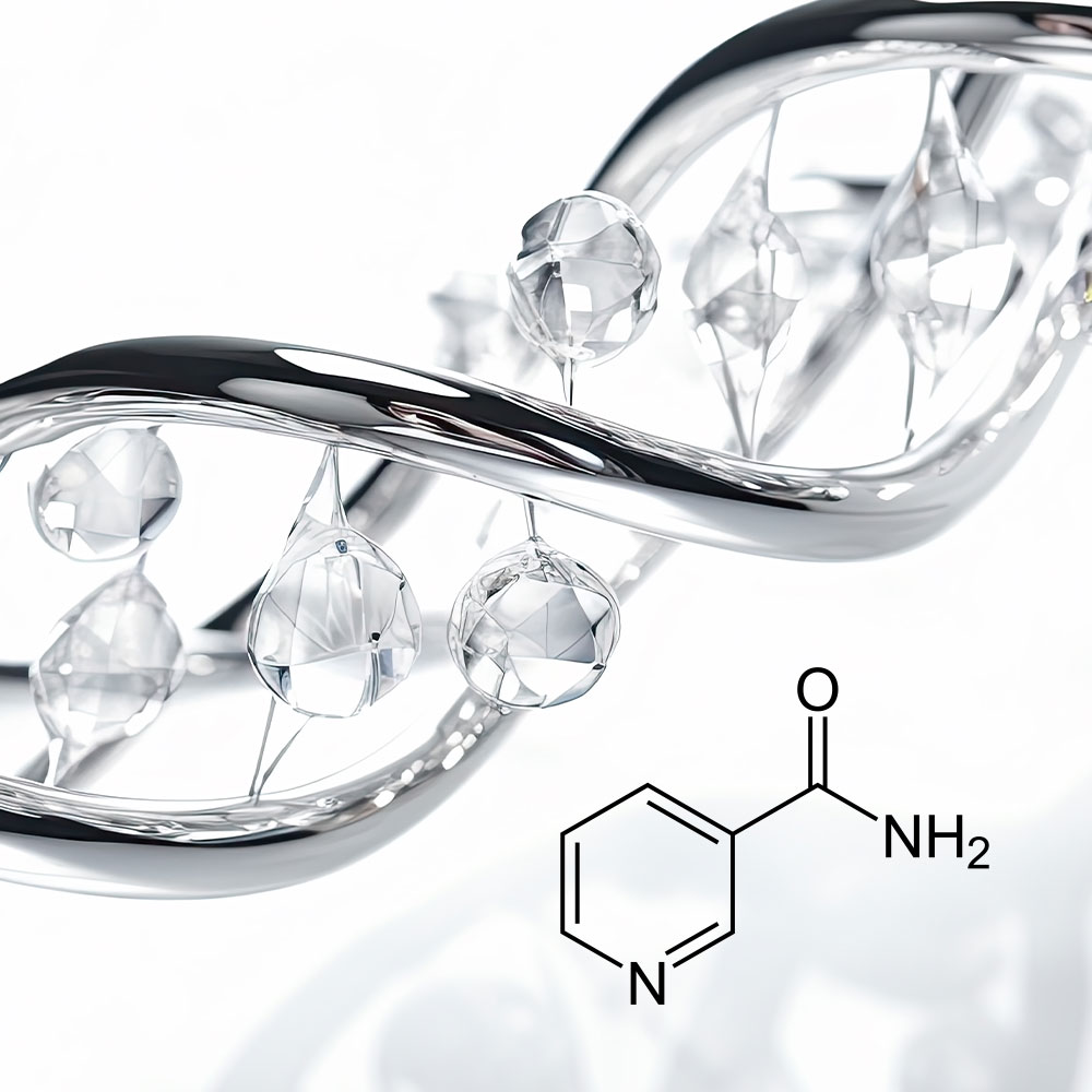 B3衍生物菸鹼胺，可淡化膚色不均、改善暗沉、蠟黃，使之更加健康明亮